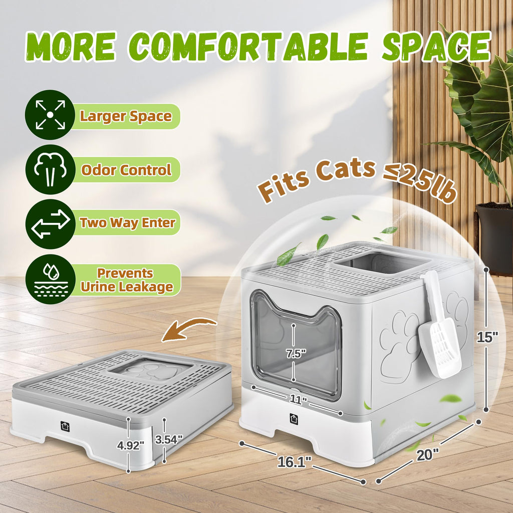 Covered Cat Litter Box, Extra Large Drawer Design with Dual Entry,Pale Grey Y418983