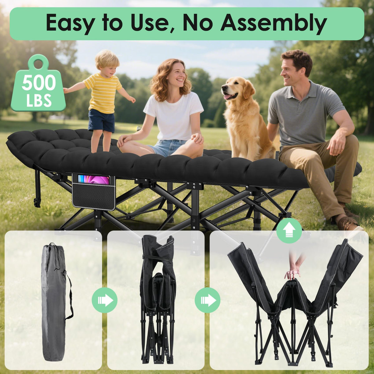 Folding Camp Cot with Cushion V585605
