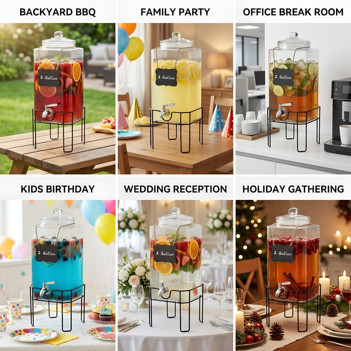 2 Gallon Glass Drink Dispenser with Stand and Glass Lid Y403398