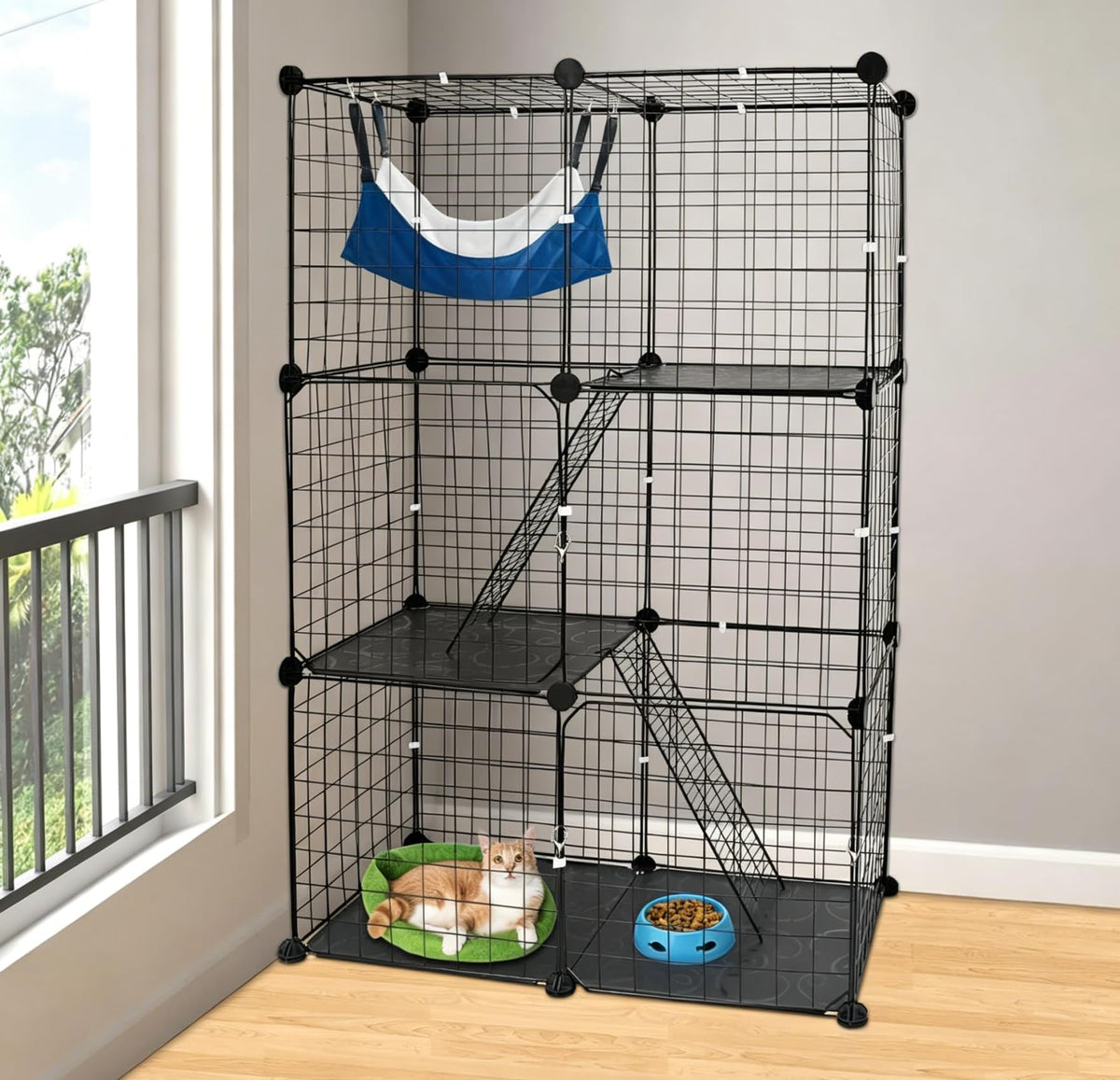 3 Tier Metal Cat Playpen Cage with 3 Doors 2 Ladders X84250