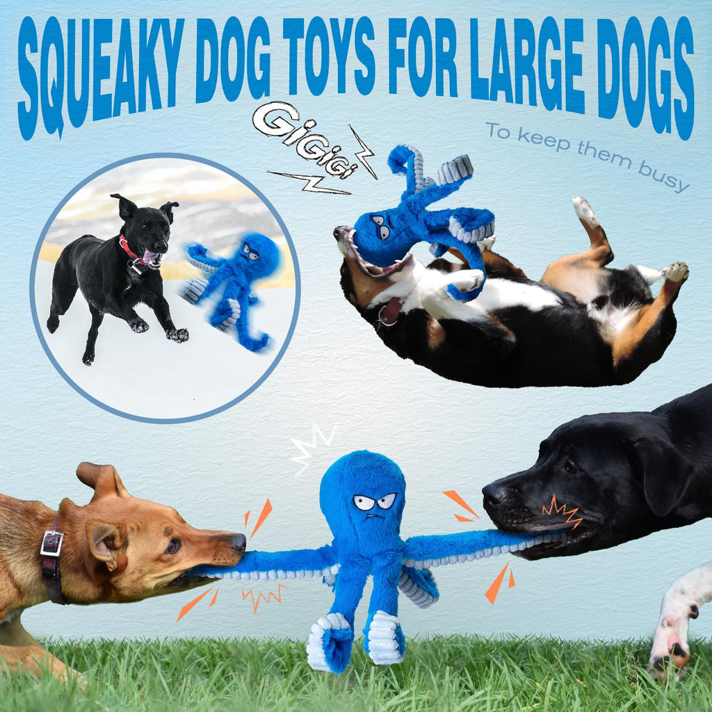 Stuffed Squeaky Crinkle Blue Octopus Dog Toy Z116