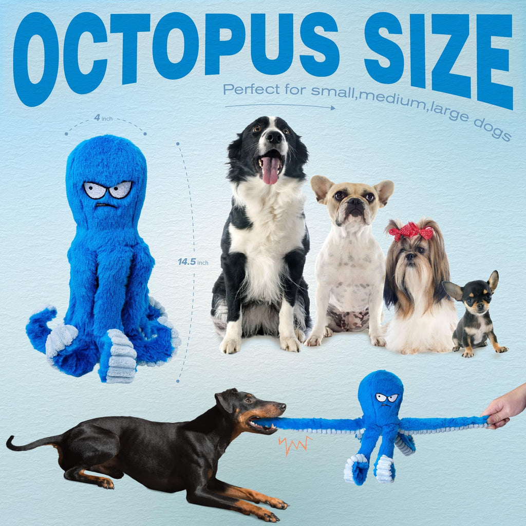 Stuffed Squeaky Crinkle Blue Octopus Dog Toy Z116