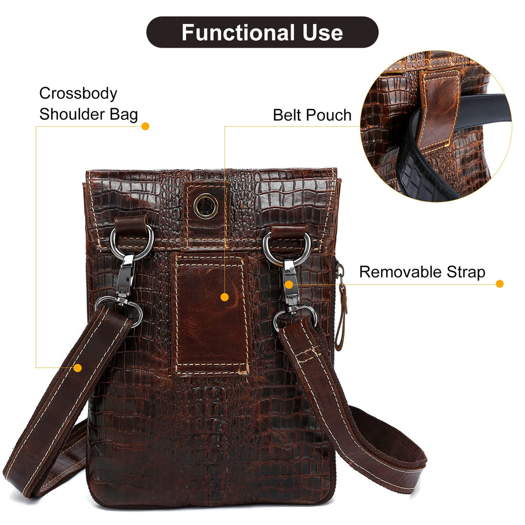 Brown Crocodile Embossed Genuine Leather Mini Messenger Bag Q6171