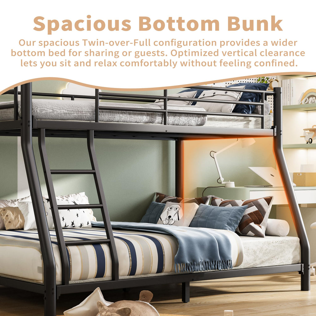 Twin Over Full Size Bunk Bed with Guardrail & Ladder Z827