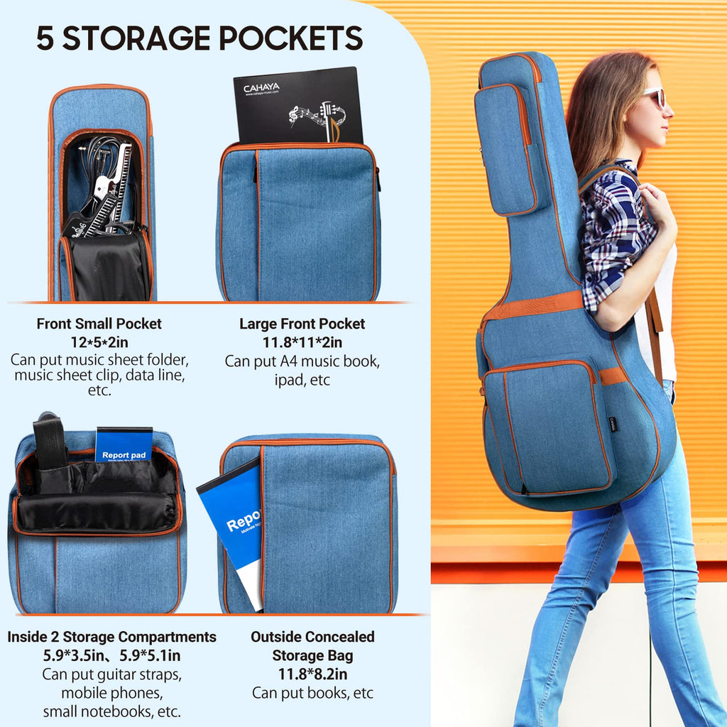 0.35inch Padded Soft Denim Guitar Gig Bag with Storage Pockets Z9020