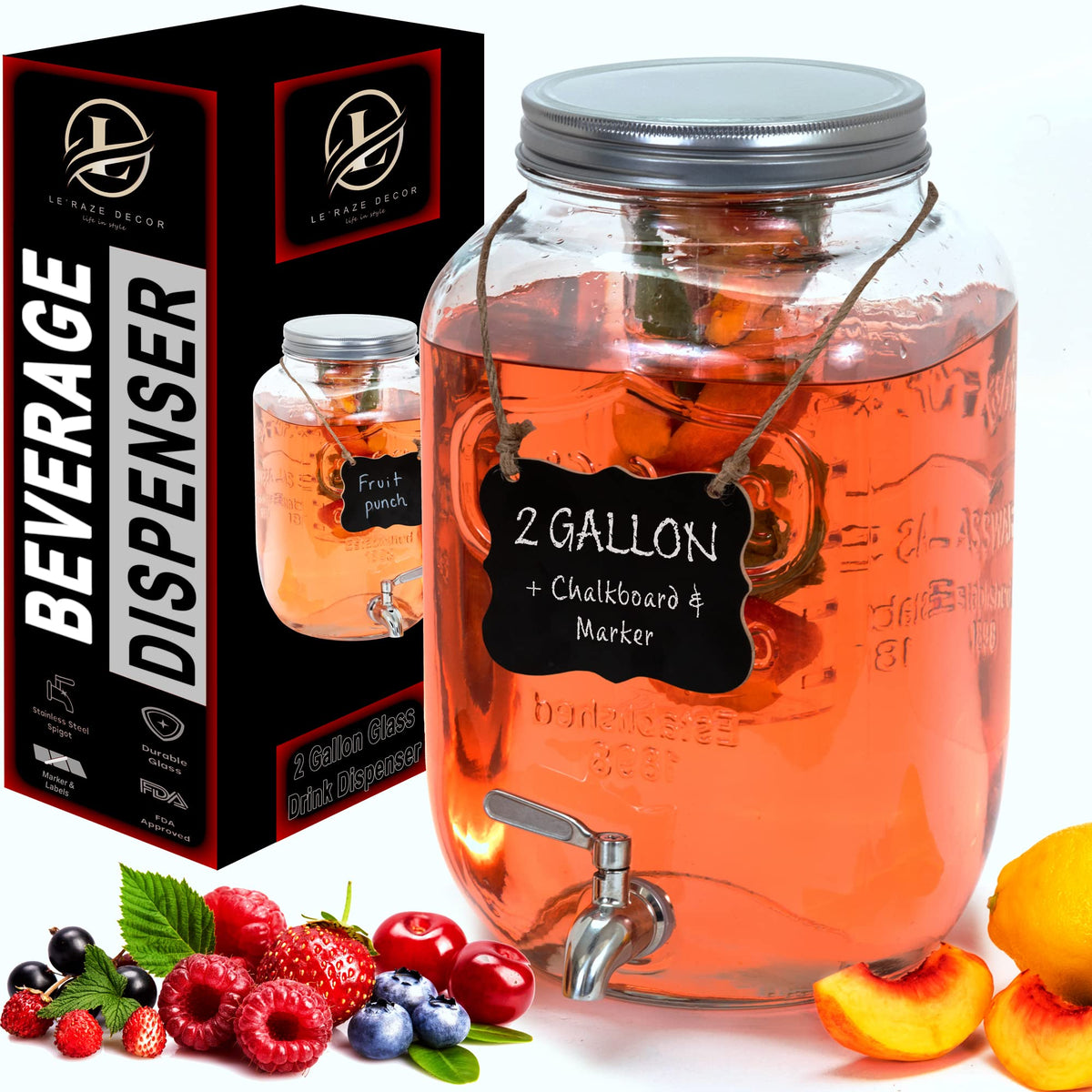 2-Gallon Glass Drink Dispenser with Spigot A5776