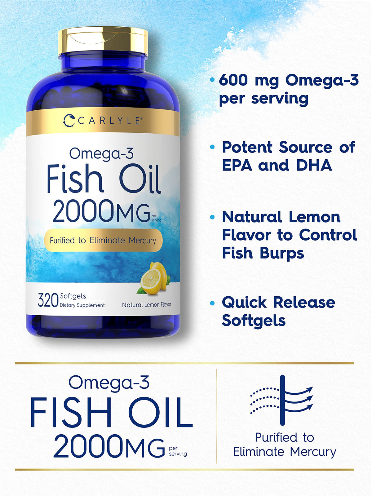 Fish Oil Omega 3 Supplements 2000mg 320 Softgels EPA & DHA P883182