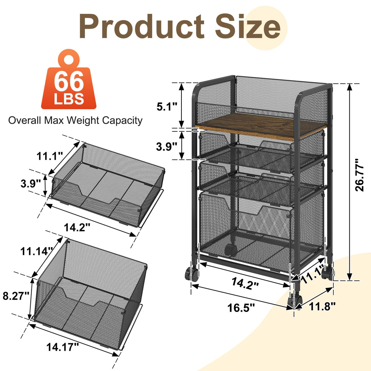 4-Tier Rolling Utility Cart with 3 Drawers T297