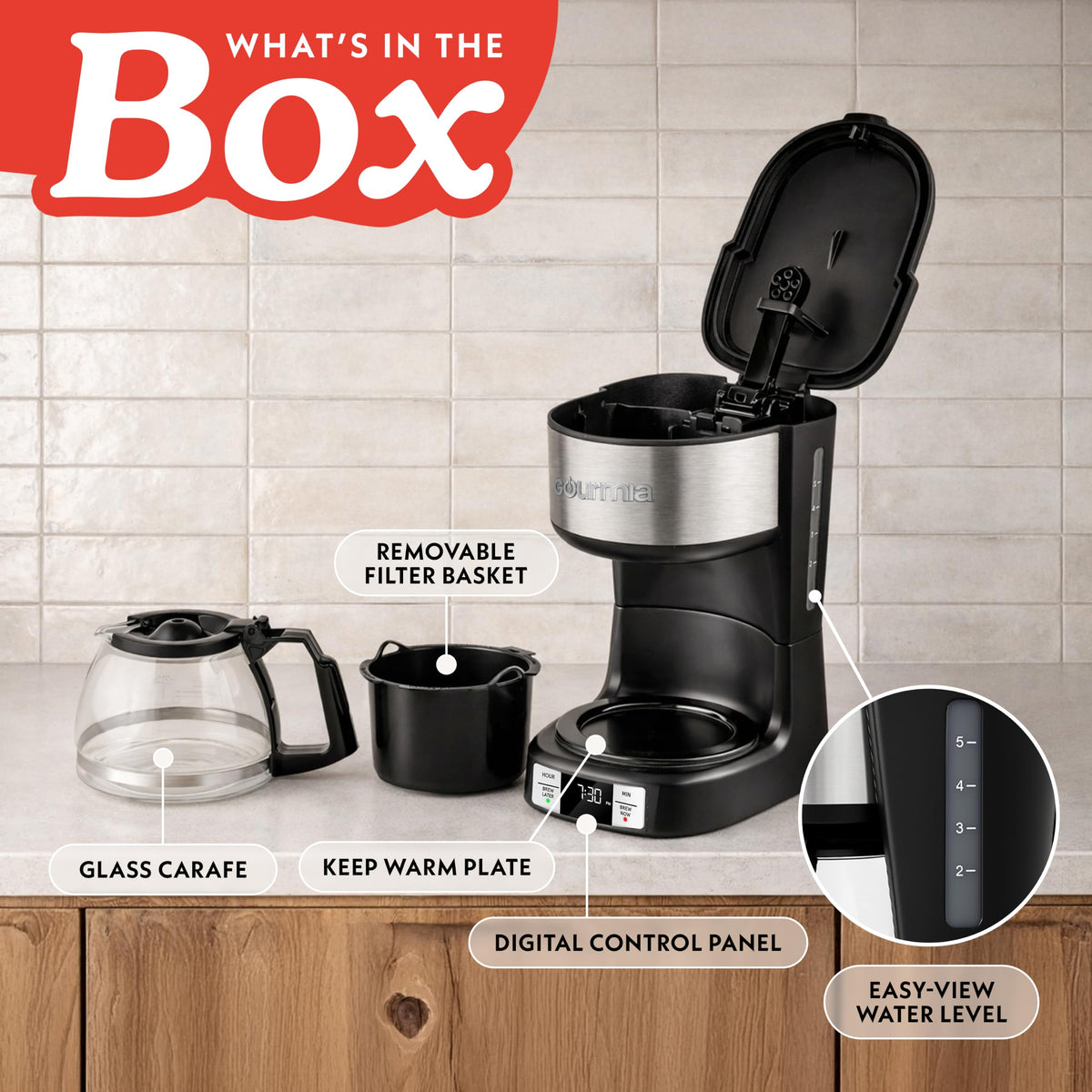 5-Cup Glass Carafe Black Drip Coffee Maker O610
