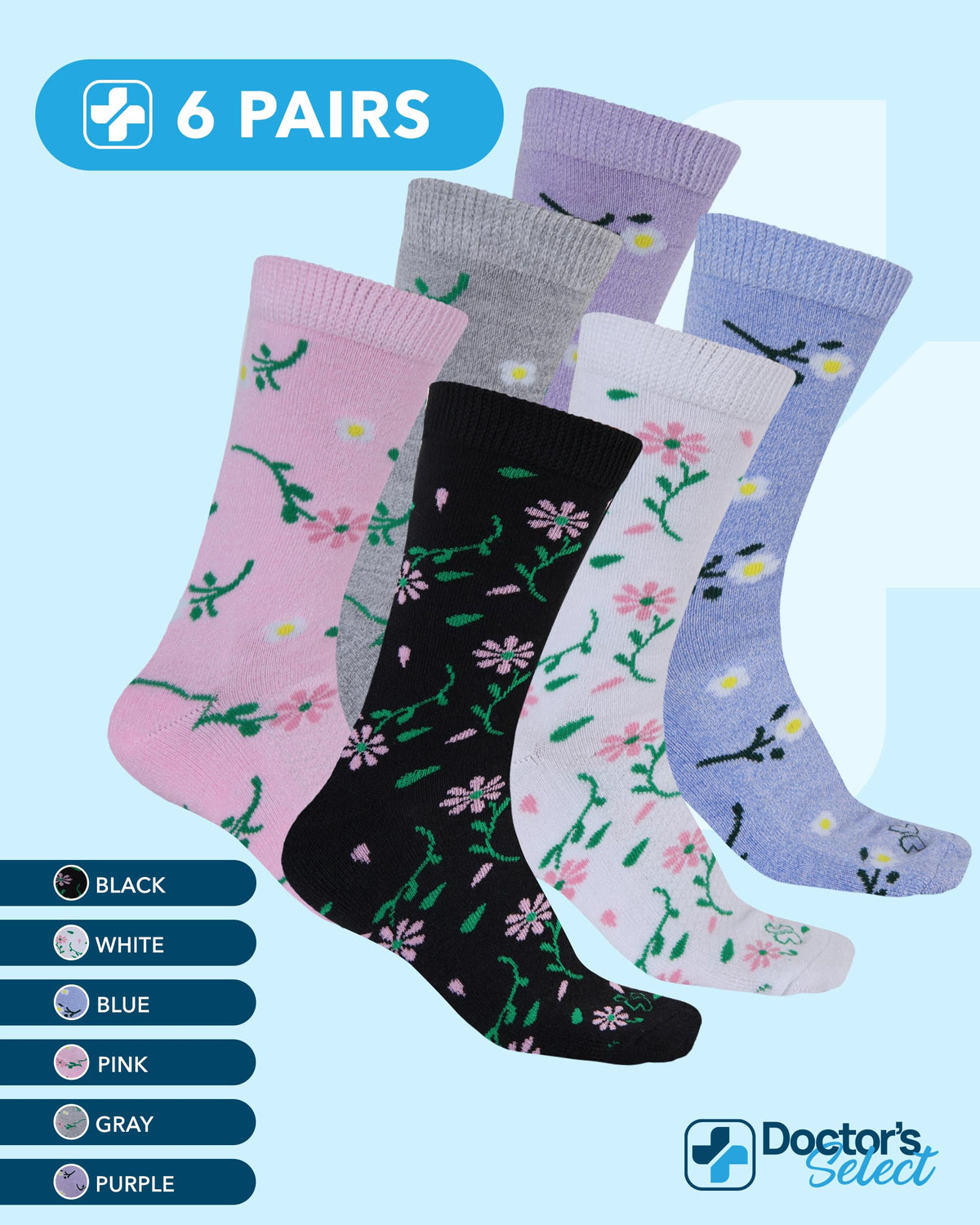 Moisture-Wicking Diabetic Socks 6 Pairs G50096