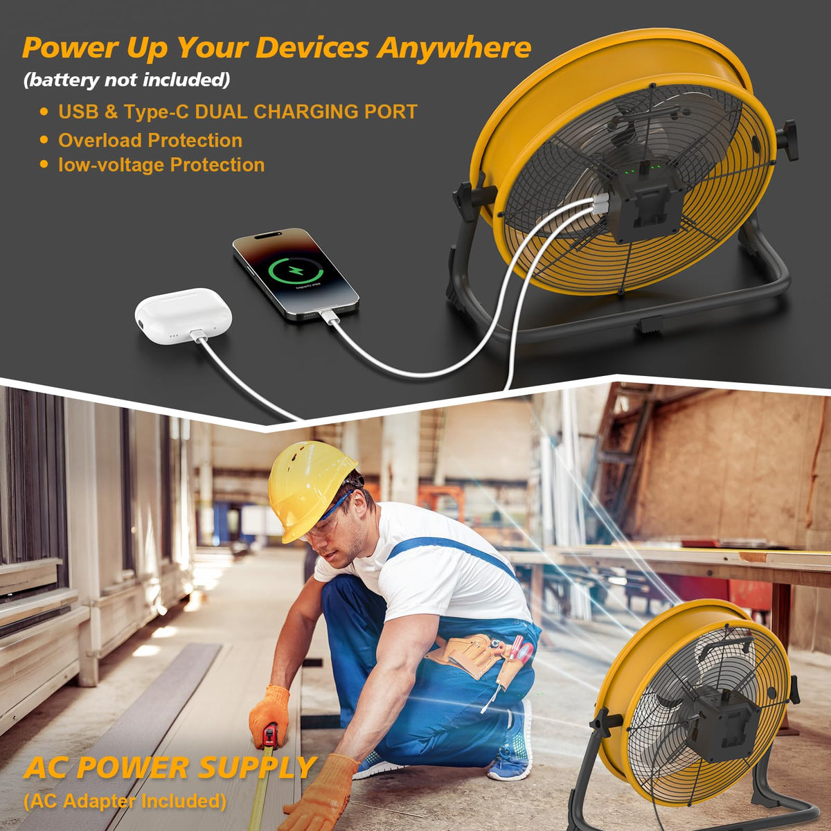 16" Battery Powered Cordless Floor Fan D106420