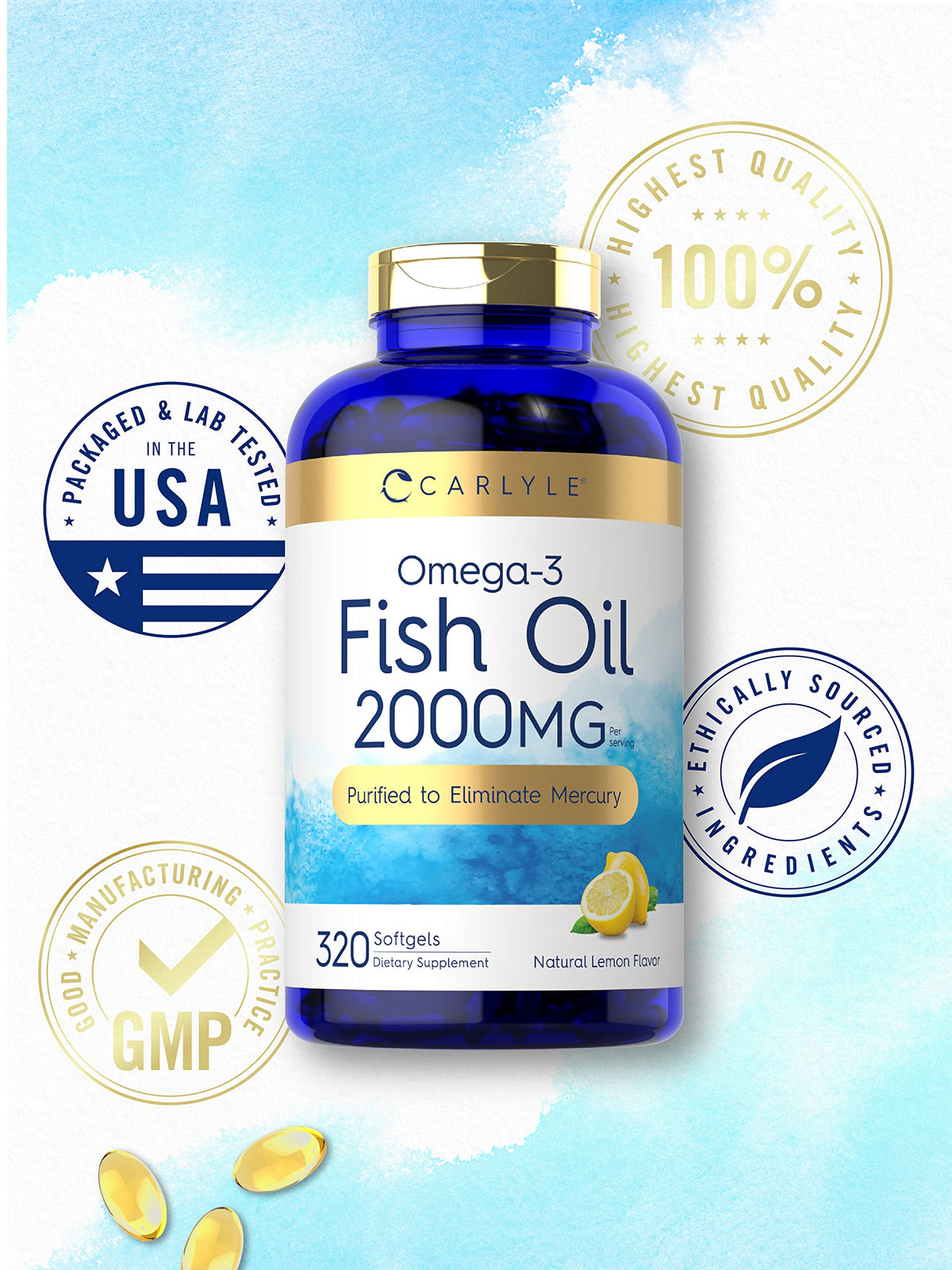 Fish Oil Omega 3 Supplements 2000mg 320 Softgels EPA & DHA P883182