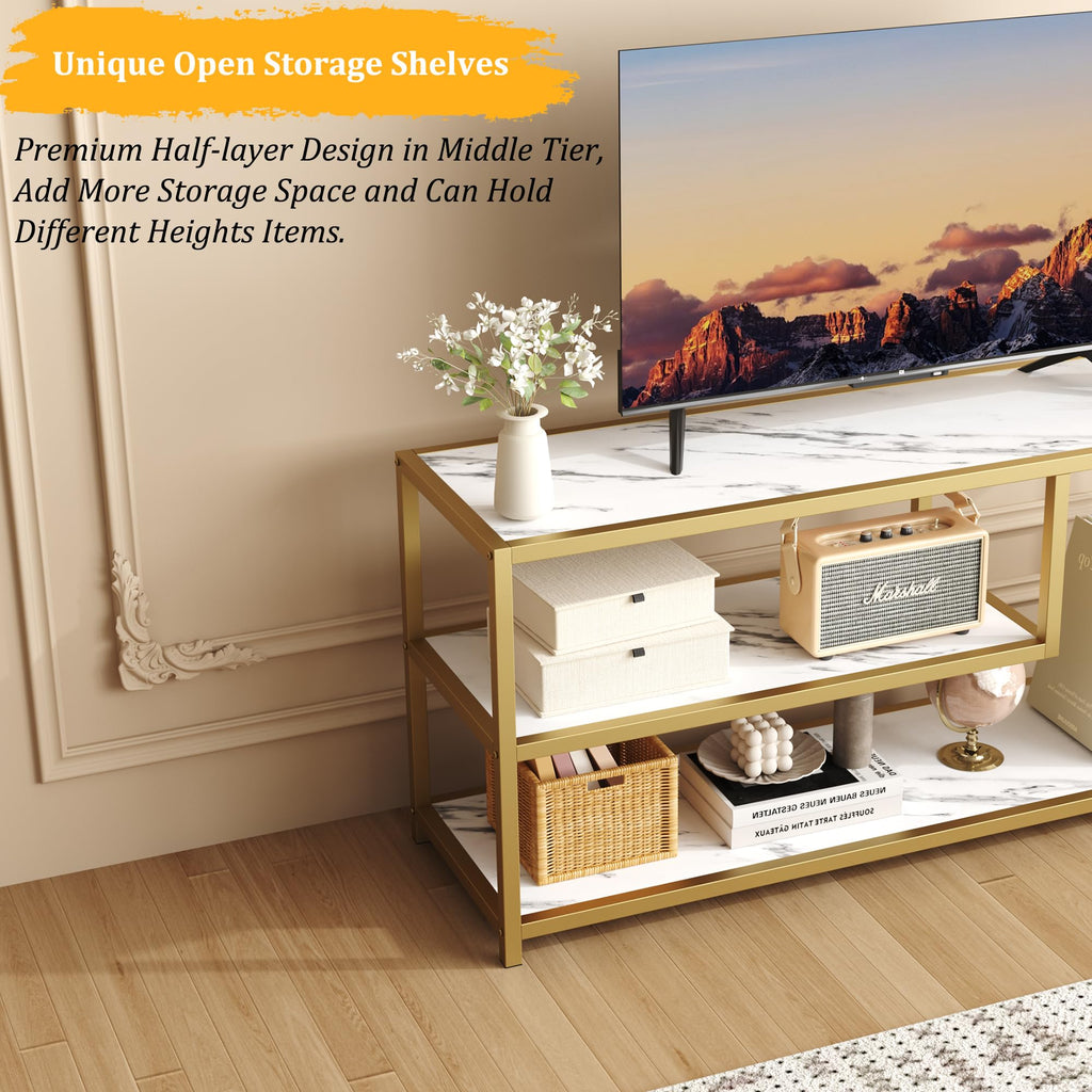 TV Stand for TVs up to 55 Inch, 3 Tier Media Console with Open Storage Shelves Y18368