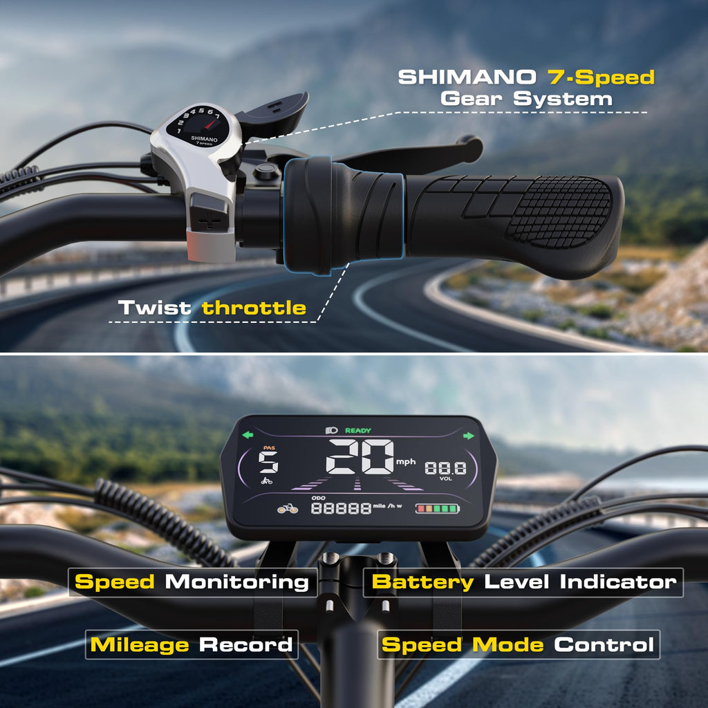 1000W Peak Motor 60+ Miles Fat Tire Electric Bike A2916