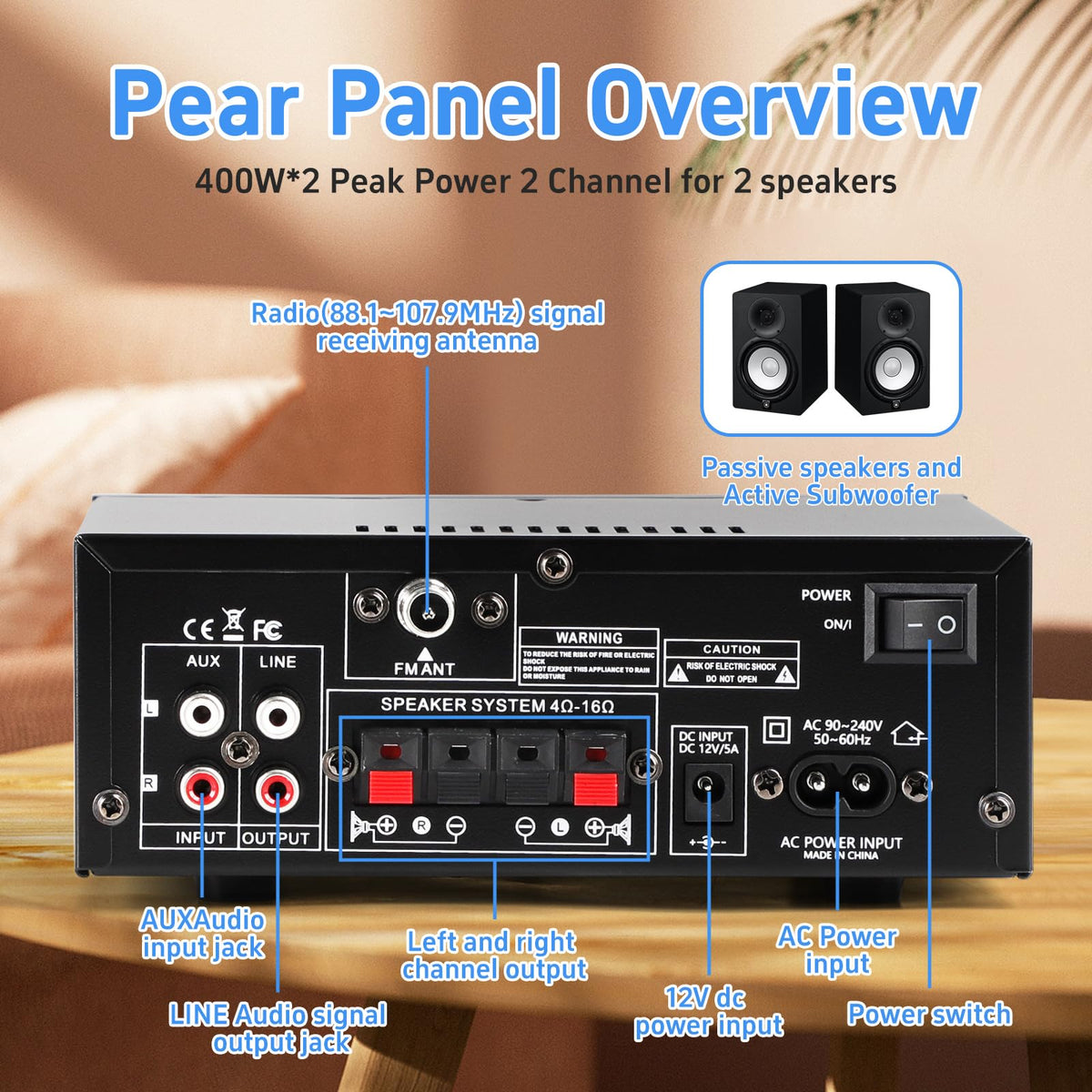 Bluetooth 5.0 2 Channel 400W Stereo Amplifier Q55362