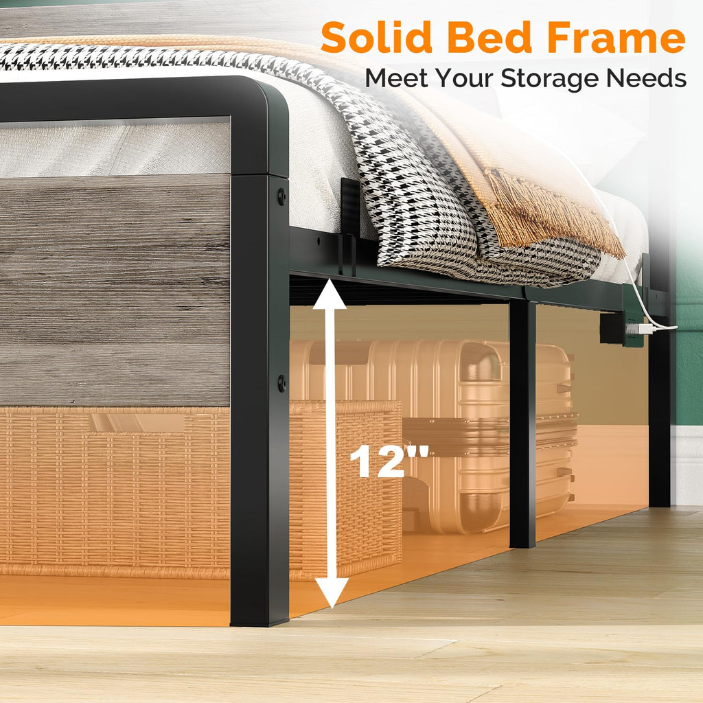 Twin Bed Frame Set of 2 with LED Headboard and USB Charging Station Y24304