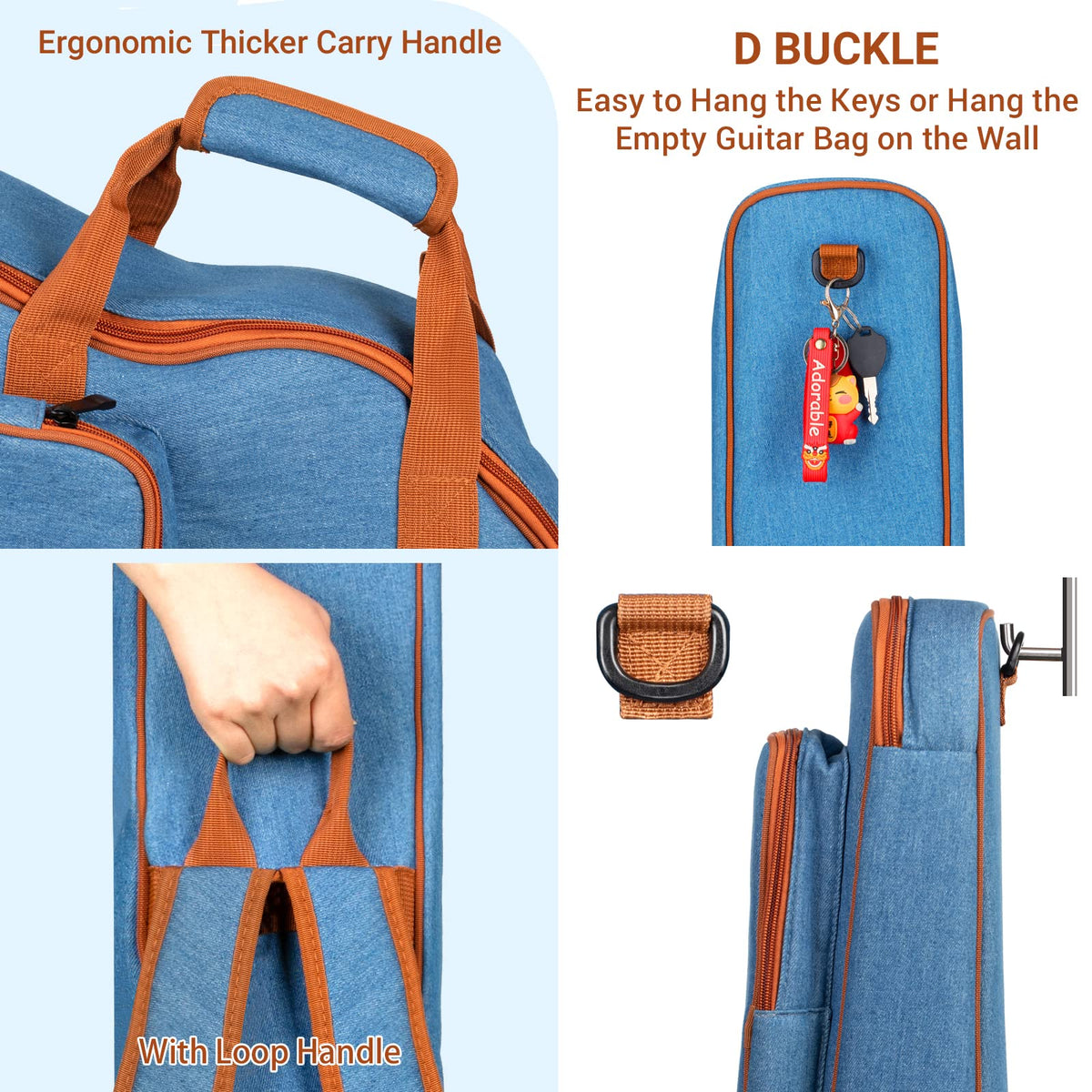 0.35inch Padded Soft Denim Guitar Gig Bag with Storage Pockets Z9020