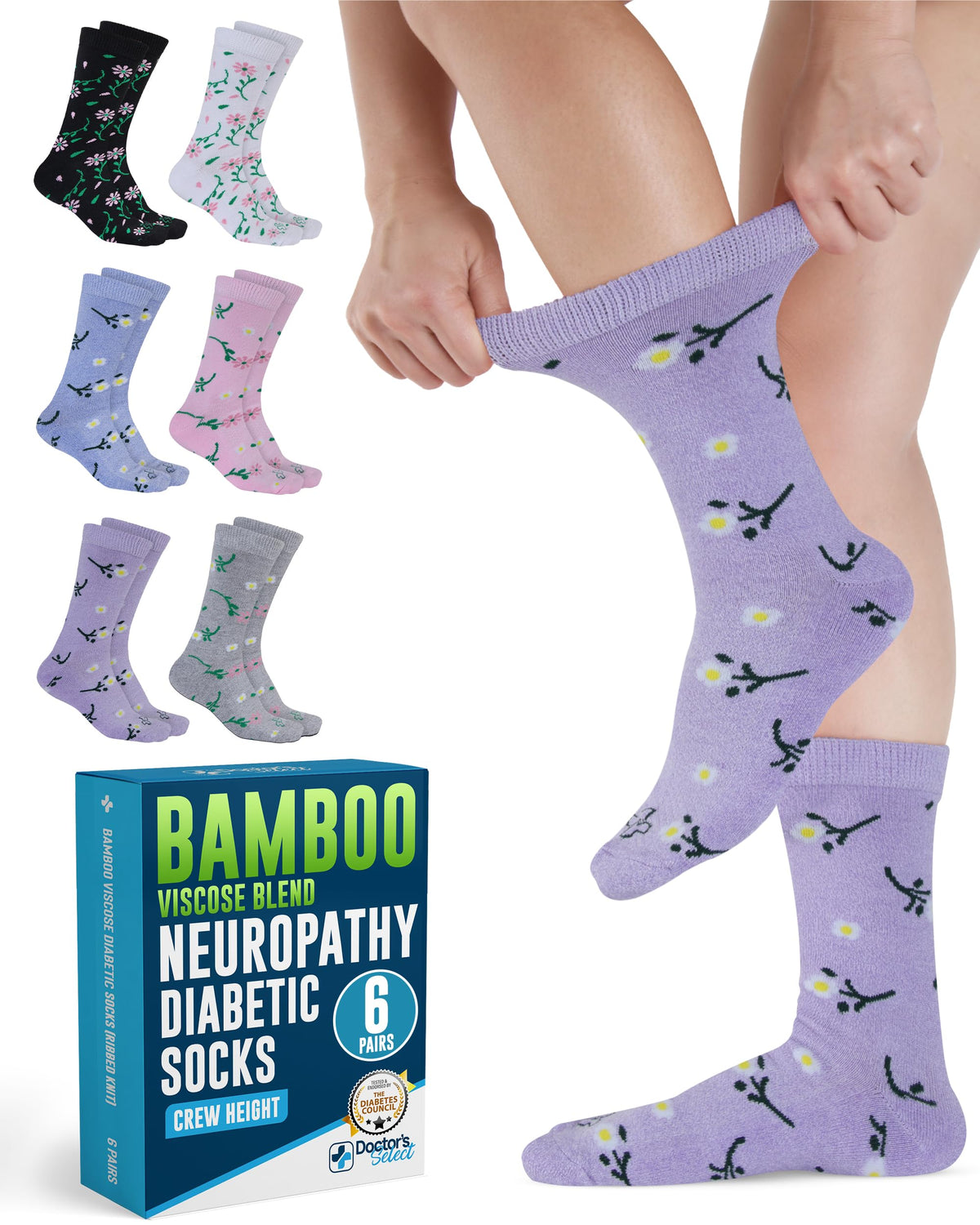 Moisture-Wicking Diabetic Socks 6 Pairs G50096