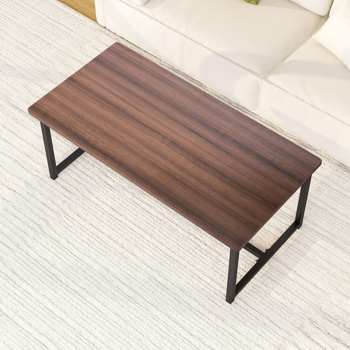 Walnut Rectangular Wood Coffee Table with Metal Frame O3731