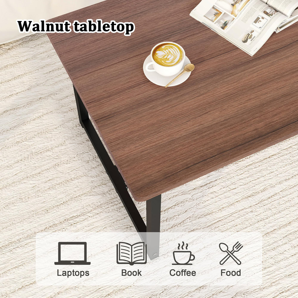 Walnut Rectangular Wood Coffee Table with Metal Frame O3731