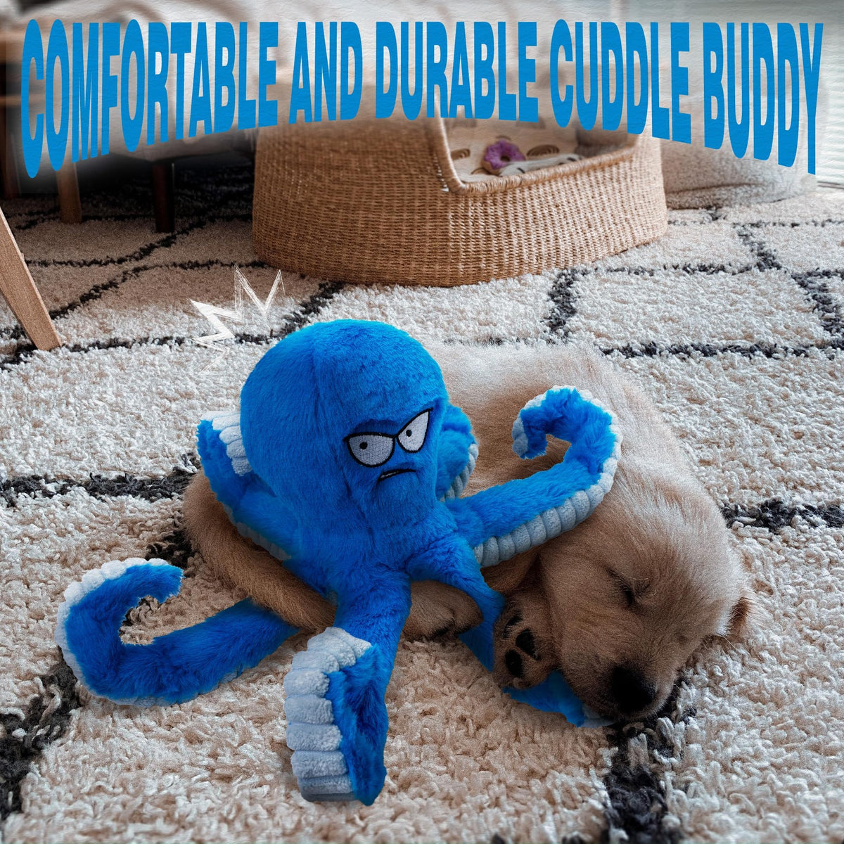 Stuffed Squeaky Crinkle Blue Octopus Dog Toy Z116