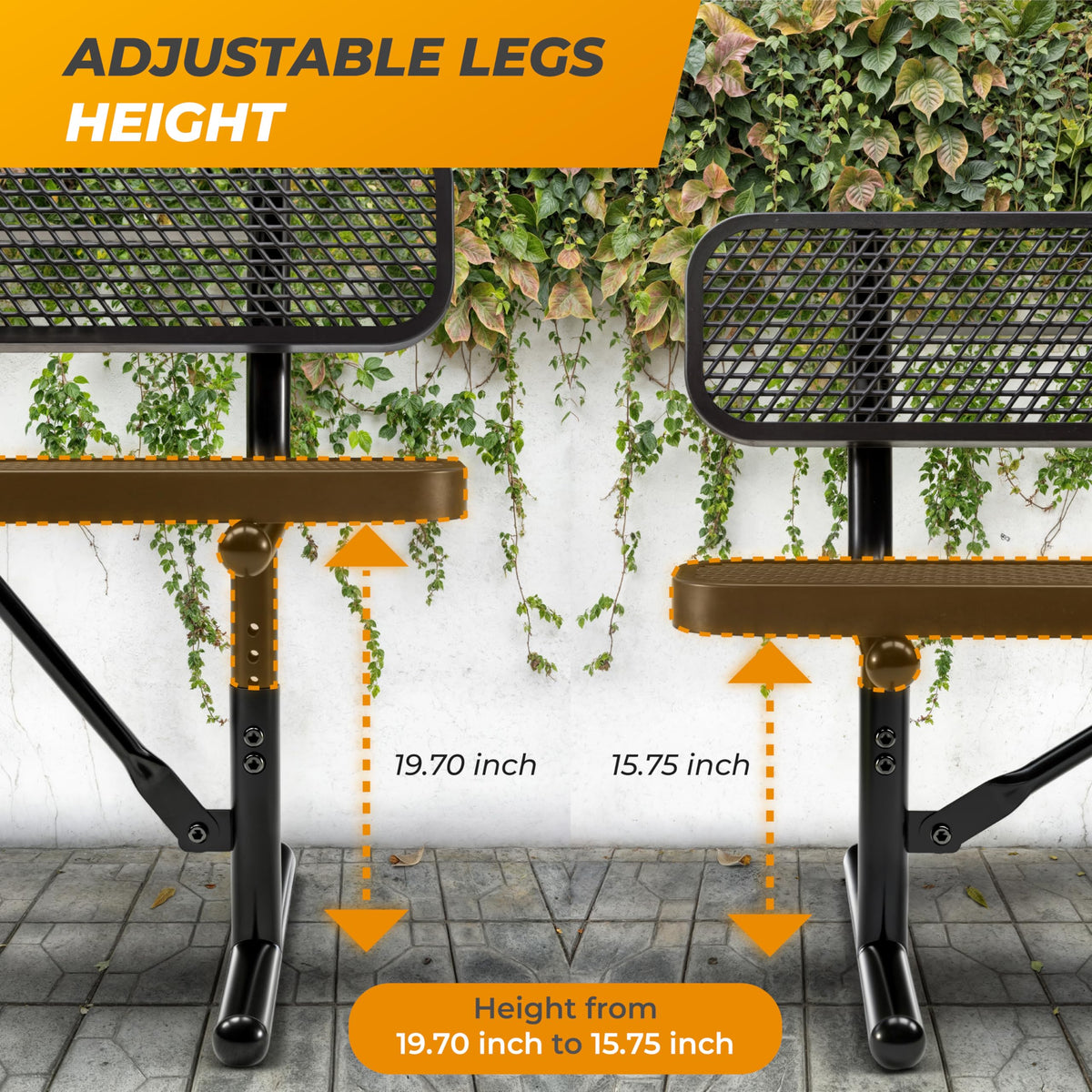 6 Ft Portable Metal Bench with Back W2756