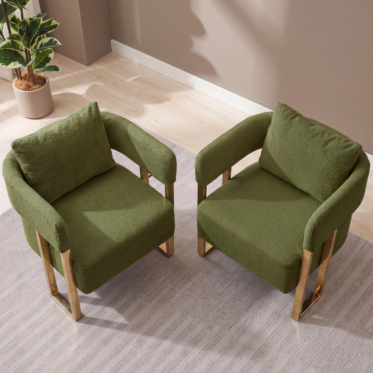 Green Teddy Upholstered Arm Chairs Set of 2 with Metal Legs R78108