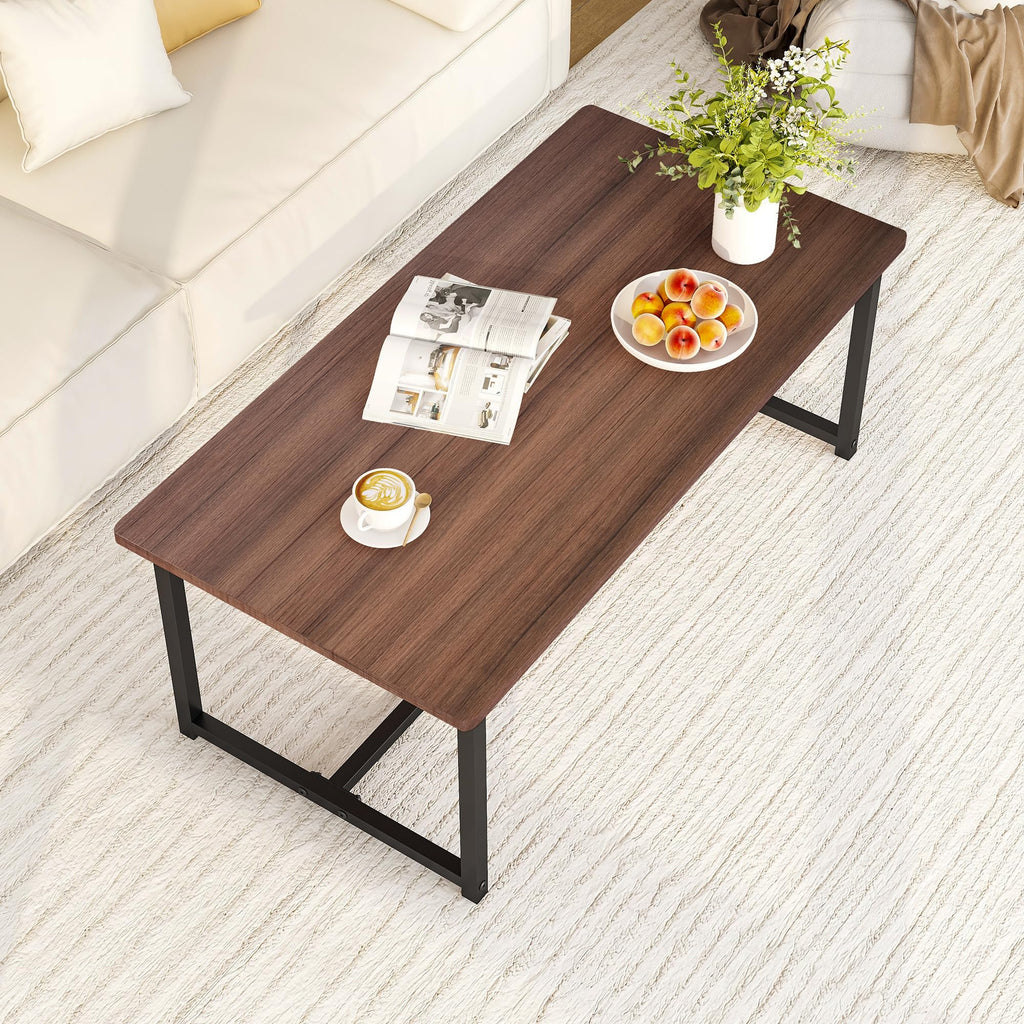 Walnut Rectangular Wood Coffee Table with Metal Frame O3731