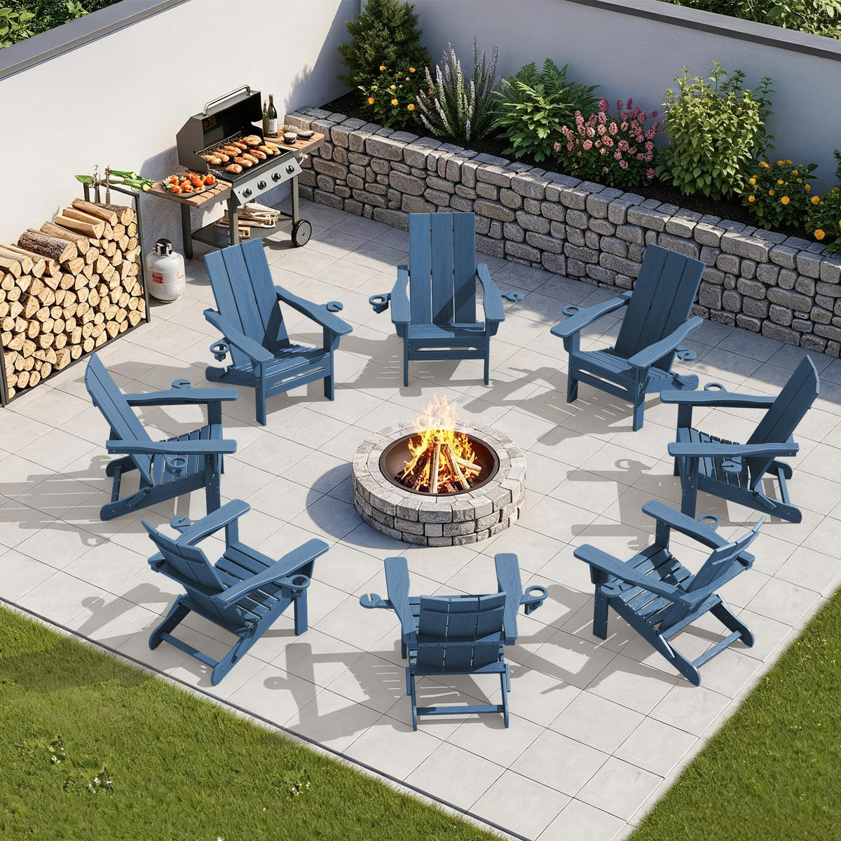 Blue Folding Adirondack Chairs Set of 6 Y126