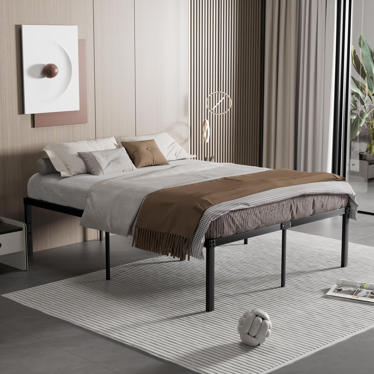 Queen Size Metal Platform Bed Frame E7004