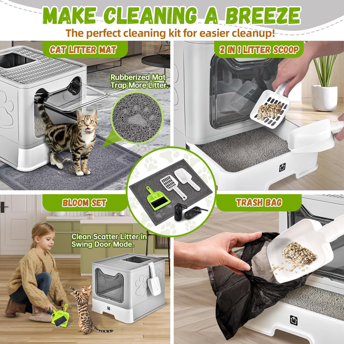 Covered Cat Litter Box, Extra Large Drawer Design with Dual Entry,Pale Grey Y418983