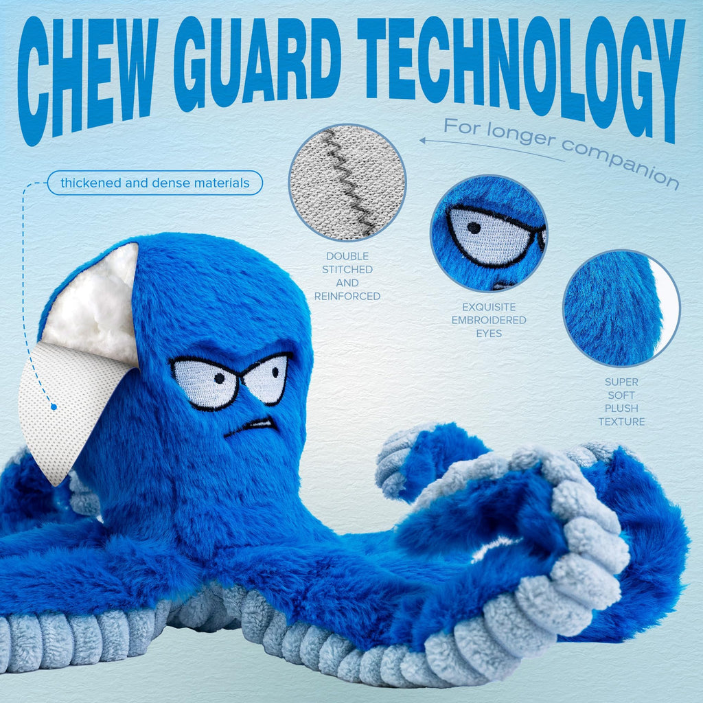 Stuffed Squeaky Crinkle Blue Octopus Dog Toy Z116