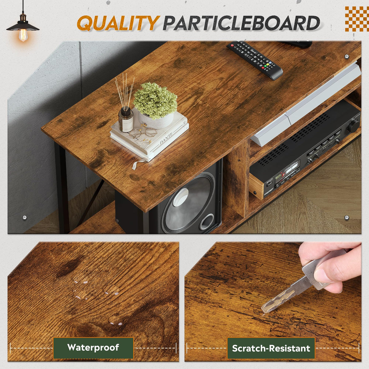 Industrial TV Stand for Up to 65 inch TV with Adjustable Shelves P8229