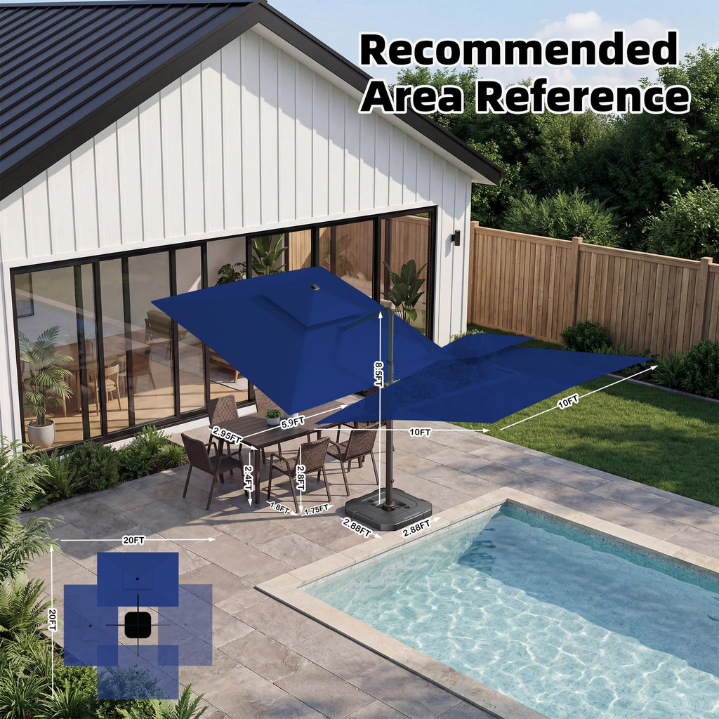 10x10 FT Cantilever Patio Umbrella with Base & LED C9818