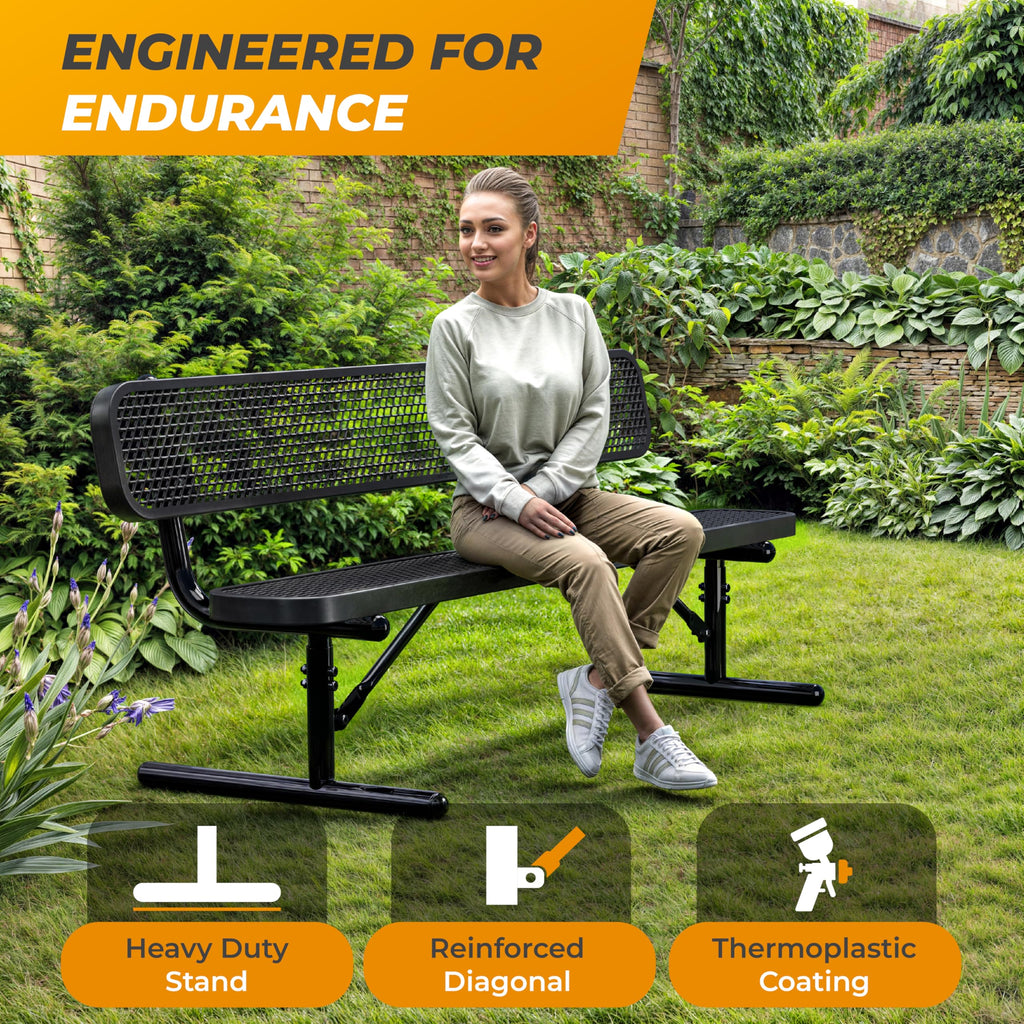 6 Ft Portable Metal Bench with Back W2756