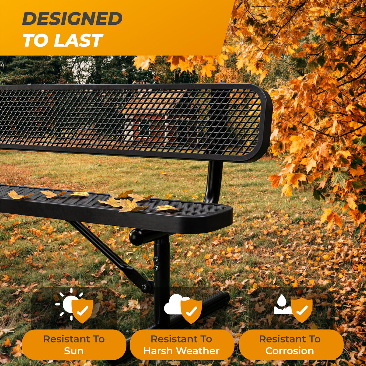 6 Ft Portable Metal Bench with Back W2756